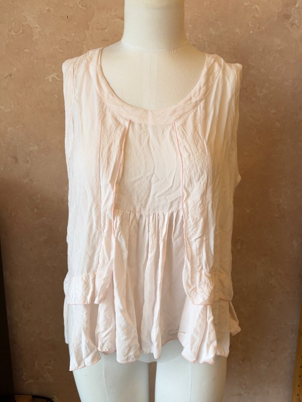 Just Jill Light Pink Rayon Sleeveless Babydoll Blouse Size L Flowy boho